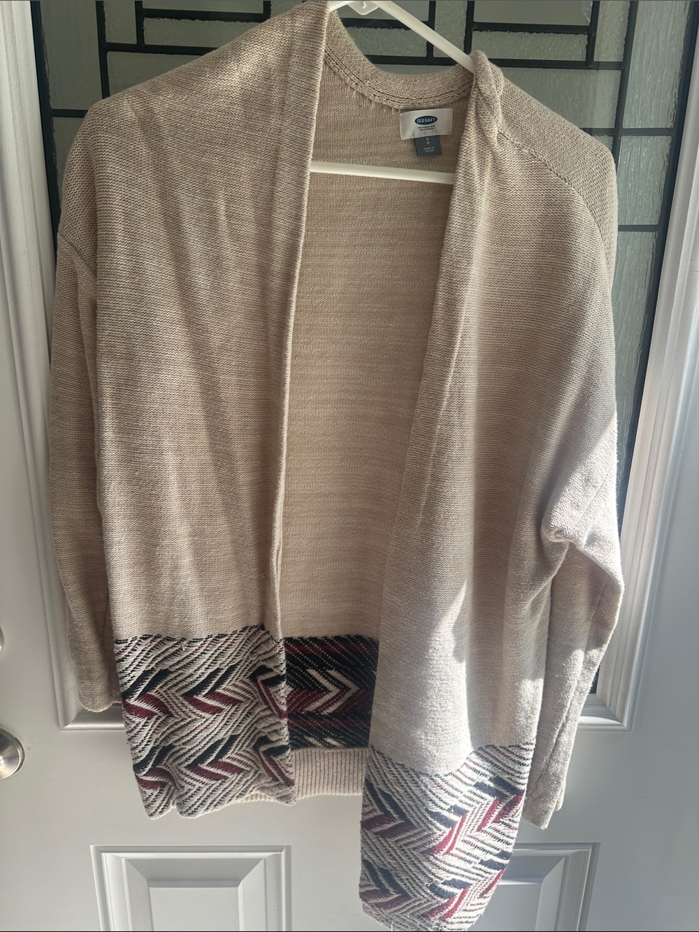 Old Navy Beige Open-Front Cardigan with Patterned Hem